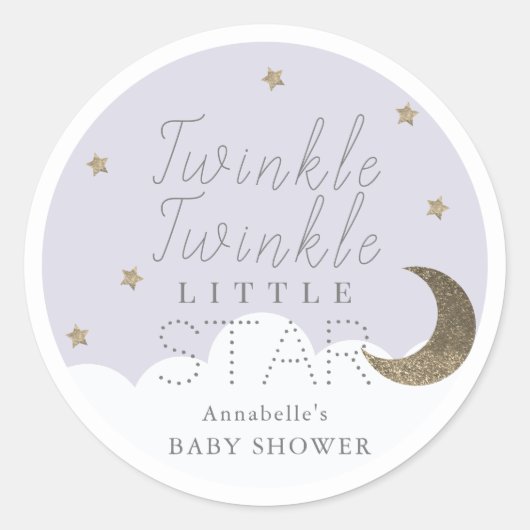 Twinkle Little Star Lila Baby shower Ronde Sticker (Voorkant)