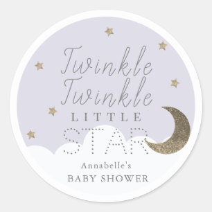 Twinkle Little Star Lila Baby shower Ronde Sticker
