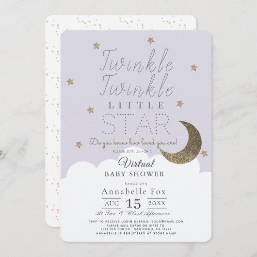 Twinkle Little Star Lila Virtual Baby shower Kaart (Voorkant / Achterkant)