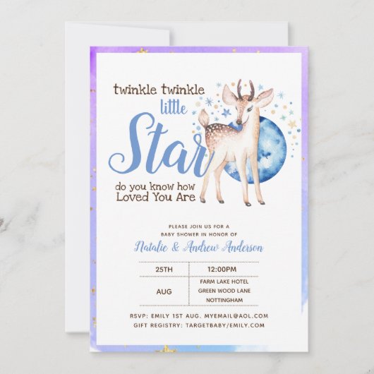 Twinkle Little Star Little Deer Blue Gold Modern Kaart (Voorkant)