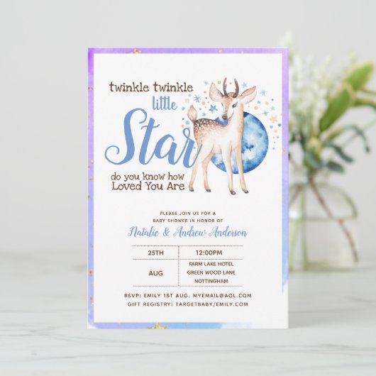Twinkle Little Star Little Deer Blue Gold Modern Kaart (Staand voorkant)