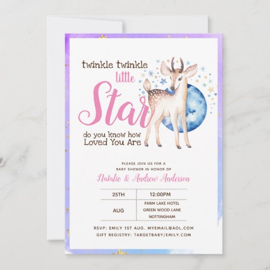 Twinkle Little Star Little Deer Roze Goud Modern Kaart (Voorkant)