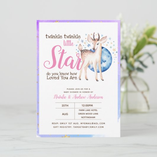 Twinkle Little Star Little Deer Roze Goud Modern Kaart (Staand voorkant)