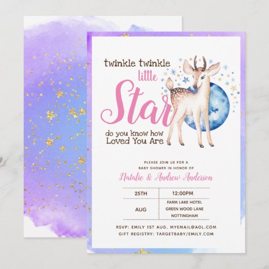 Twinkle Little Star Little Deer Roze Goud Modern Kaart (Voorkant / Achterkant)