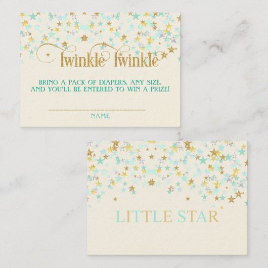 Twinkle Little Star Luier Raffle Mint Gold Creme Informatiekaartje (Voorkant / Achterkant)