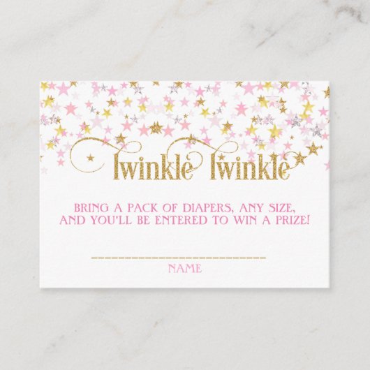 Twinkle Little Star Luier Raffle Roze Goud Creme Informatiekaartje (Voorkant)