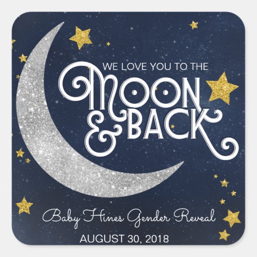 Twinkle Little Star Maan & Terug Baby Shower Vierkante Sticker (Voorkant)