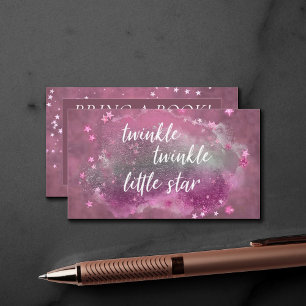 Twinkle Little Star Mauve Pink Grey Breng een bo Informatiekaartje