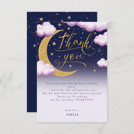 Twinkle Little Star Meisje 1e Verjaardag Bedankt (Voorkant / Achterkant)