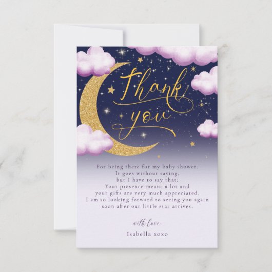 Twinkle Little Star Meisje Baby shower Dank u Bedankkaart (Voorkant)