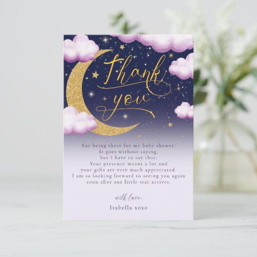 Twinkle Little Star Meisje Baby shower Dank u Bedankkaart (Staand voorkant)