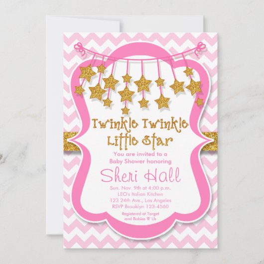 Twinkle Little Star Meisje Baby shower Uitnodiging (Voorkant)