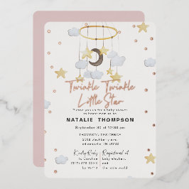 Twinkle Little Star Meisje Roze Baby Shower Rose Folie Uitnodiging