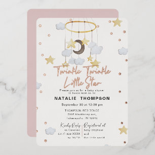 Twinkle Little Star Meisje Roze Baby Shower Rose Folie Uitnodiging