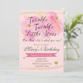 Twinkle Little Star Meisje Verjaardagsuitnodiging Kaart (Staand voorkant)