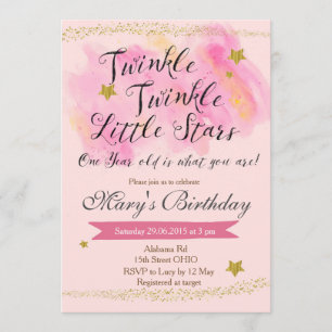 Twinkle Little Star Meisje Verjaardagsuitnodiging Kaart