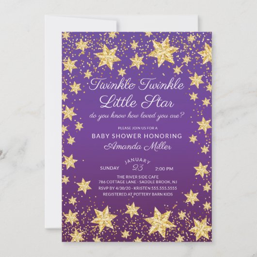 Twinkle Little Star Meisjes Baby shower Uitnodigin Kaart (Voorkant)