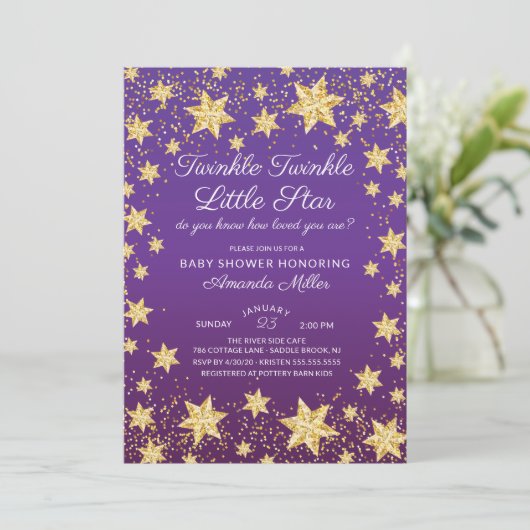 Twinkle Little Star Meisjes Baby shower Uitnodigin Kaart (Staand voorkant)