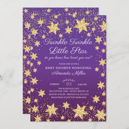 Twinkle Little Star Meisjes Baby shower Uitnodigin Kaart (Voorkant / Achterkant)