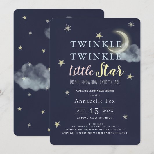 Twinkle Little Star Midnight Blue Baby shower Kaart (Voorkant / Achterkant)