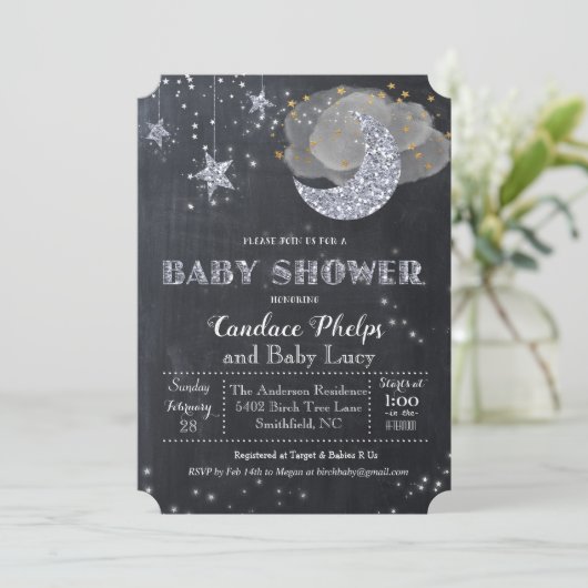 Twinkle Little Star Moon Baby shower Invitation Kaart (Staand voorkant)