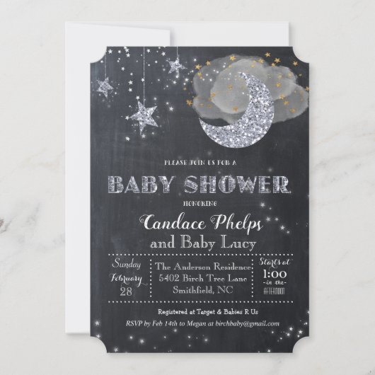Twinkle Little Star Moon Baby shower Invitation Kaart (Voorkant)