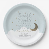 Twinkle Little Star Moon Blue Baby shower Papieren Bordje (Voorkant)