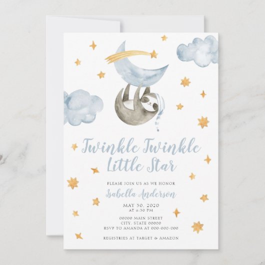 Twinkle Little Star Moon Blue Boy Baby shower Kaart (Voorkant)