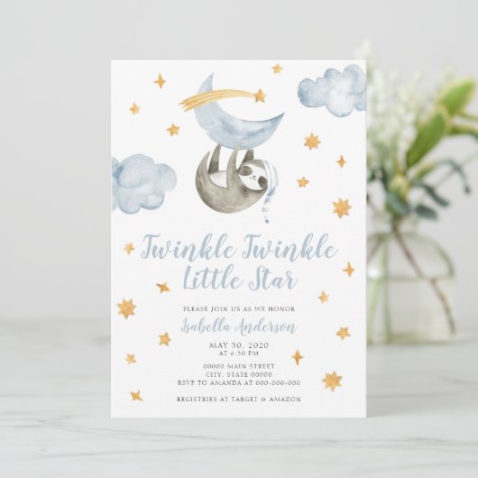 Twinkle Little Star Moon Blue Boy Baby shower Kaart (Staand voorkant)