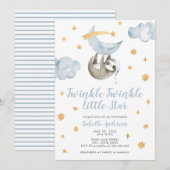 Twinkle Little Star Moon Blue Boy Baby shower Kaart (Voorkant / Achterkant)