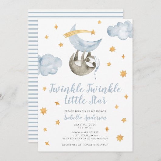 Twinkle Little Star Moon Blue Boy Baby shower Kaart (Voorkant / Achterkant)