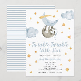 Twinkle Little Star Moon Blue Boy Baby shower Kaart