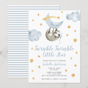 Twinkle Little Star Moon Blue Boy Baby shower Kaart
