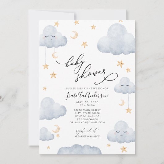 Twinkle Little Star Moon Blue Yellow Baby shower Kaart (Voorkant)
