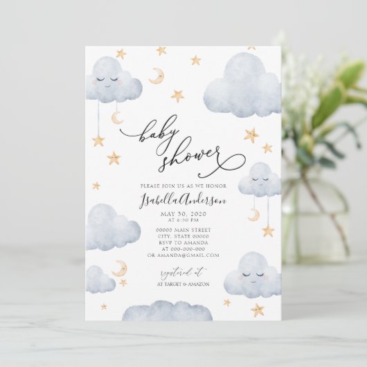 Twinkle Little Star Moon Blue Yellow Baby shower Kaart (Staand voorkant)