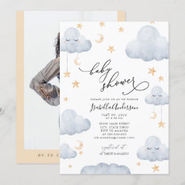 Twinkle Little Star Moon Blue Yellow Baby shower Kaart