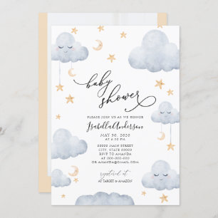 Twinkle Little Star Moon Blue Yellow Baby shower  Kaart