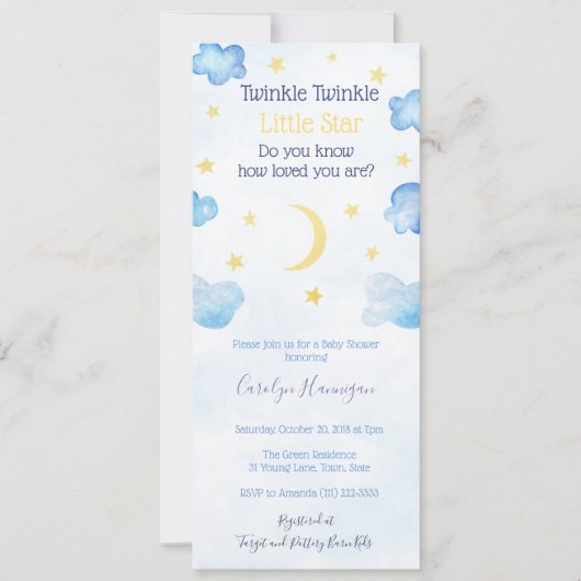 Twinkle Little Star Moon Clouds Sky Baby shower Kaart (Voorkant)