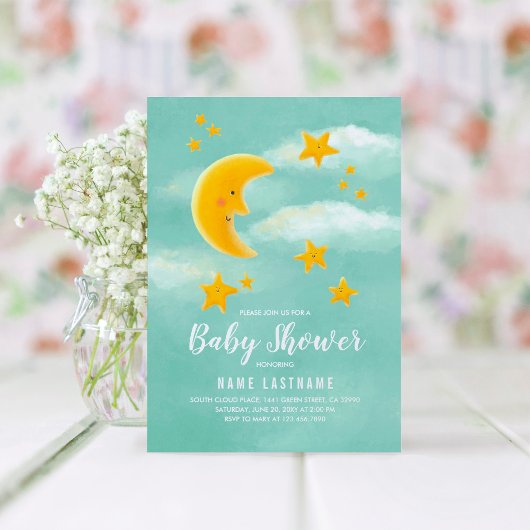 Twinkle Little Star Moon Cute Baby shower Invitati Kaart