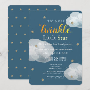 Twinkle Little Star Navy Baby shower Invitation Kaart