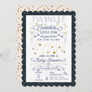 Twinkle Little Star Navy Baby Shower Invitations Kaart