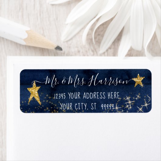 Twinkle Little Star Navy Blauw Goud Retouradres Etiket (Insitu)