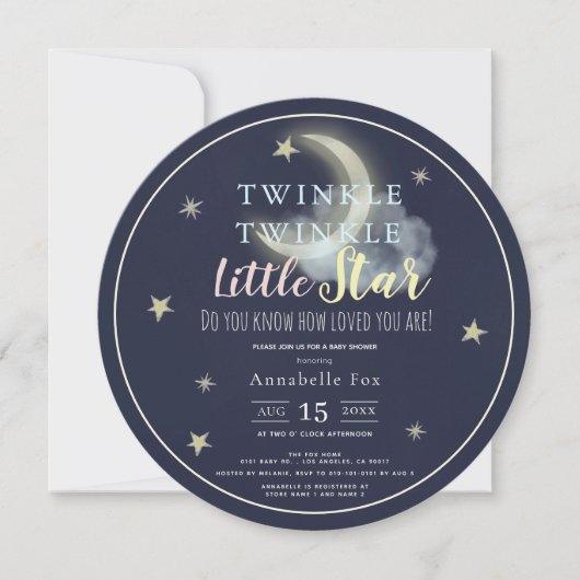 Twinkle Little Star Navy Blue Circle Baby shower Kaart (Voorkant)
