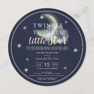 Twinkle Little Star Navy Blue Circle Baby shower Kaart