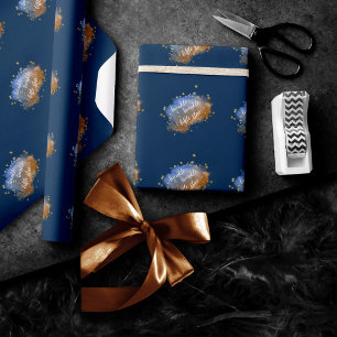 Twinkle Little Star   Navy Blue Copper Gold Dust Cadeaupapier