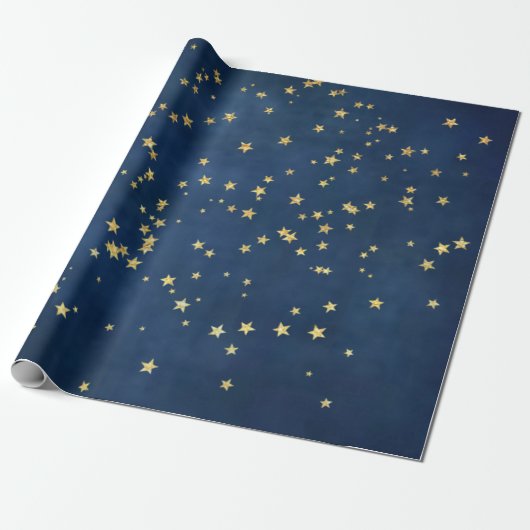 Twinkle Little Star | Navy Blue Copper Gold Dust Cadeaupapier (Uitgerold)