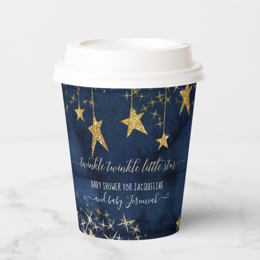 Twinkle Little Star Navy Blue Gold Boy Baby shower Papieren Bekers (Voorkant)