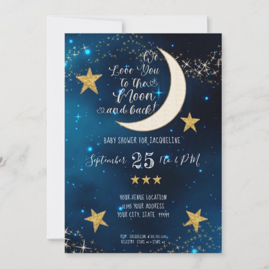 Twinkle Little Star Navy Blue Moon Boy Baby shower Kaart (Voorkant)