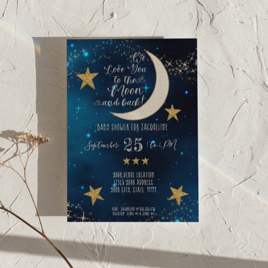 Twinkle Little Star Navy Blue Moon Boy Baby shower Kaart