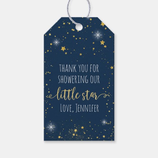 Twinkle Little Star Navy & Gold Baby shower Cadeaulabel (Voorkant)